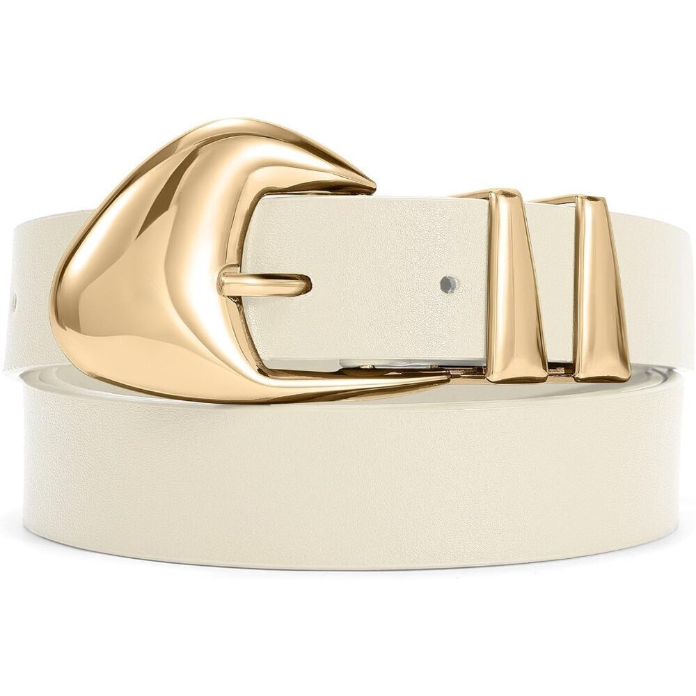 Women's Faux Leather Belt with Gold Buckle for Jeans Dresses Waist 25-51